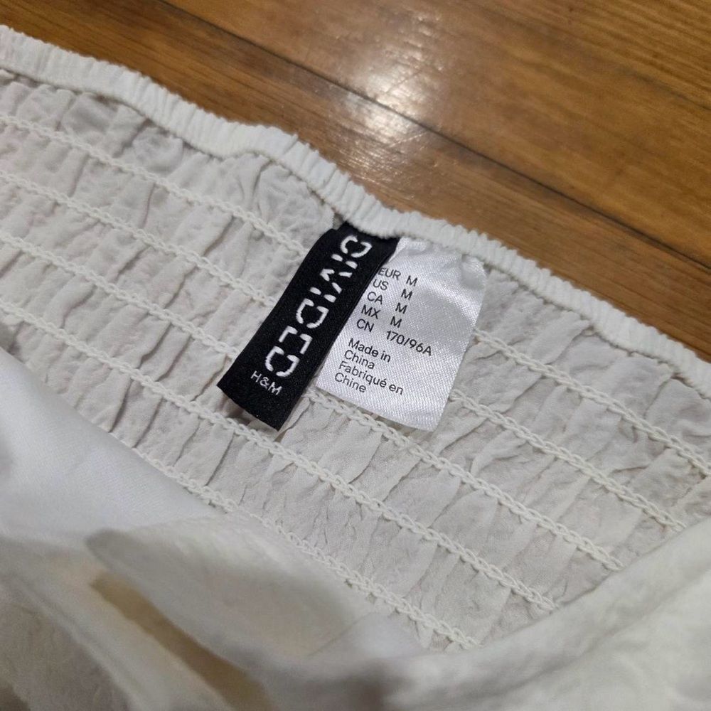 H&M Lace-Detail Crêped Blouse White Puff Sleeve Top - Picture 8 of 10